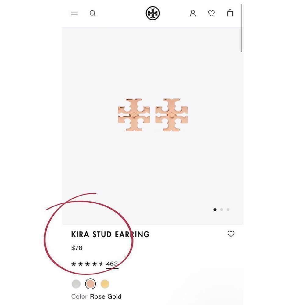 New Tory Burch 18k Kira Rose Gold Studs $78 - Picture 4 of 12